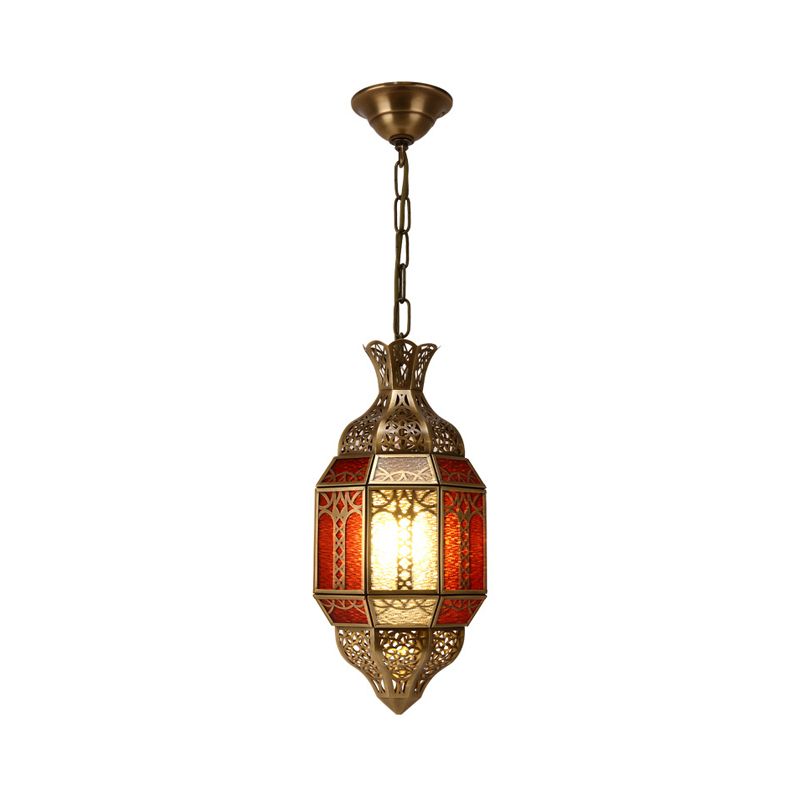 Brass 1 Bulb Suspension Lamp Arab Metal Lantern Ceiling Hang Fixture for Restaurant