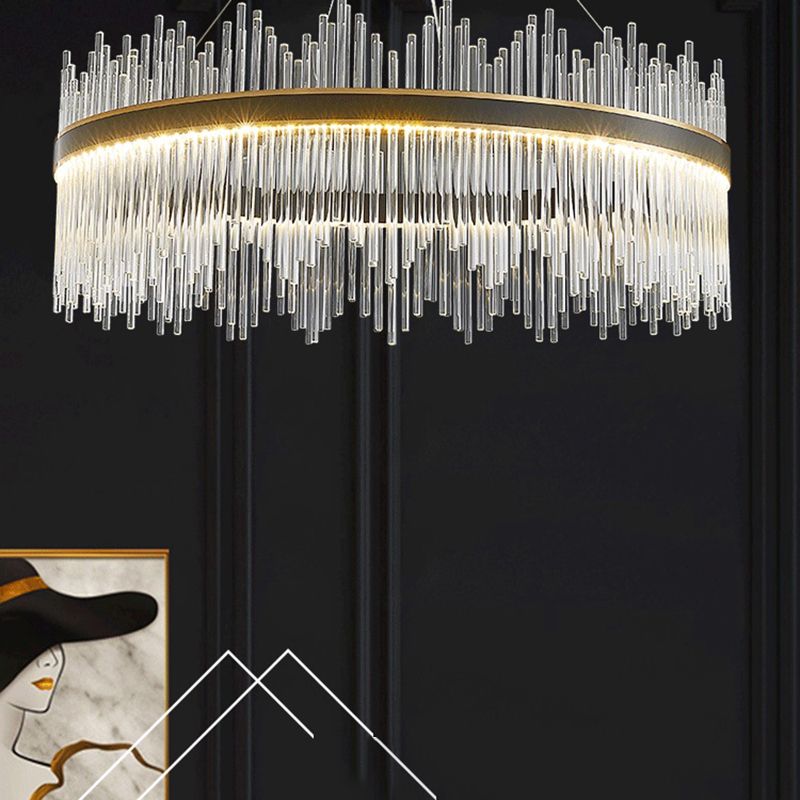 Contemporary Nordic LED Hanging Pendant Light Crystal Circular Chandelier for Living Room