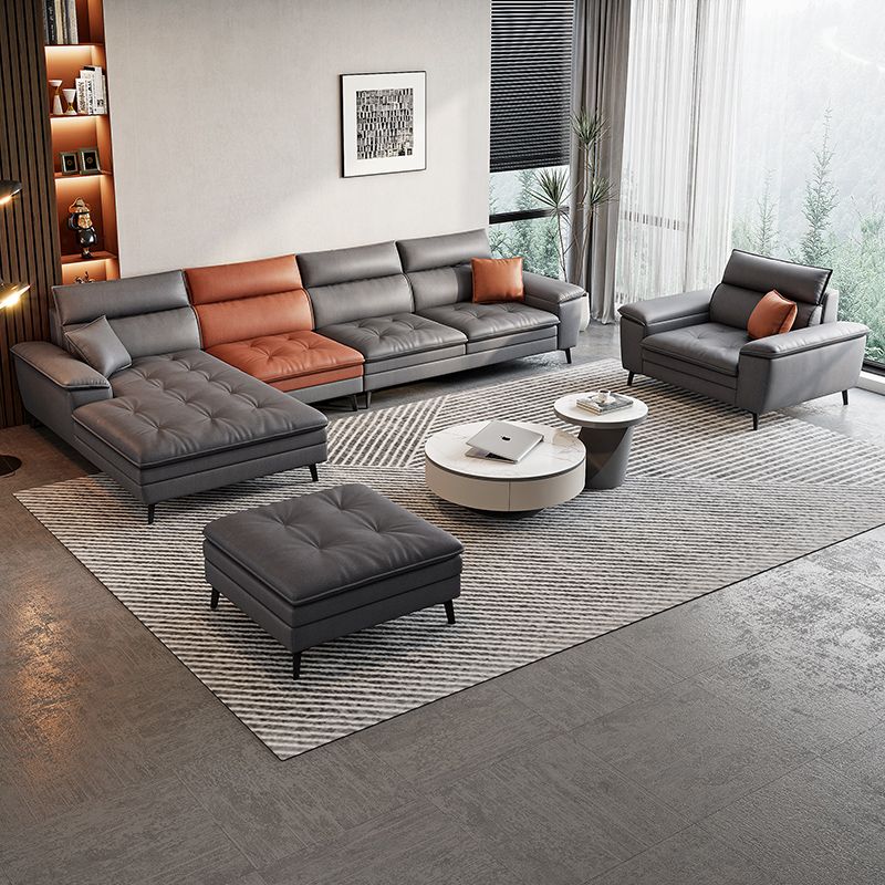 34.25 " H Faux Leather Pillow Top Arm Sofa & Chaise for Living Room