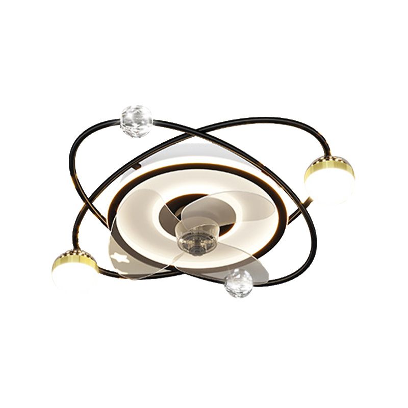 3-Blade Metallic Ceiling Fan Children Black/Golden Fan with Light for Foyer