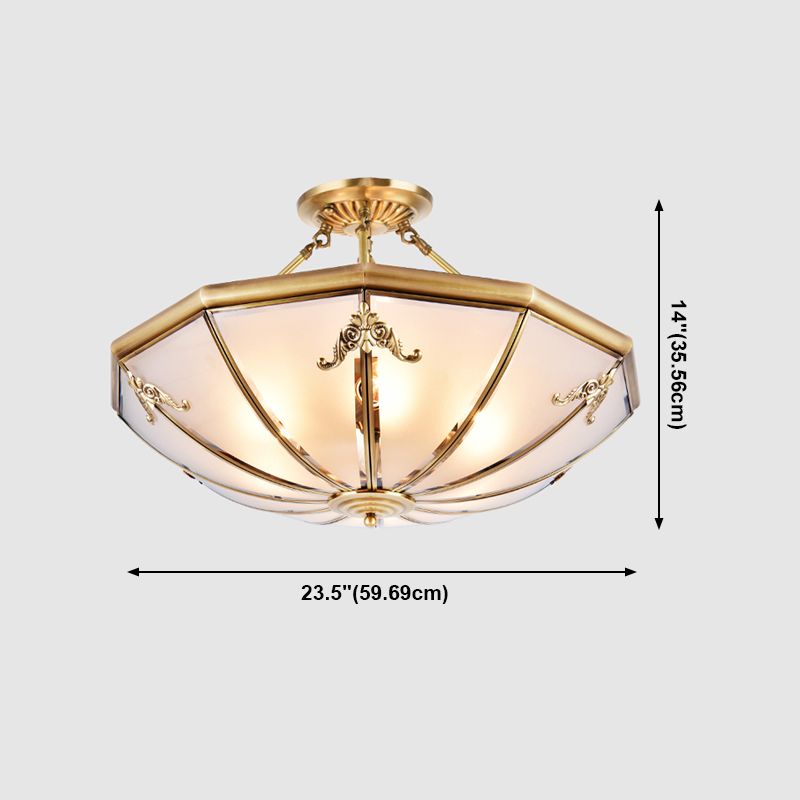 Éclairage de montage de plafond en verre en laiton de style vintage de lumière de bâti semi-encastré inversé