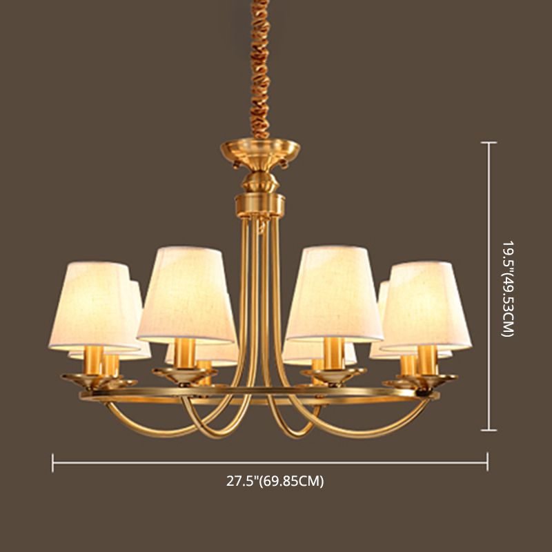 Metal Gold Ceiling Suspension Lamp Tapered Traditional-Style Chandelier Lighting Fixture