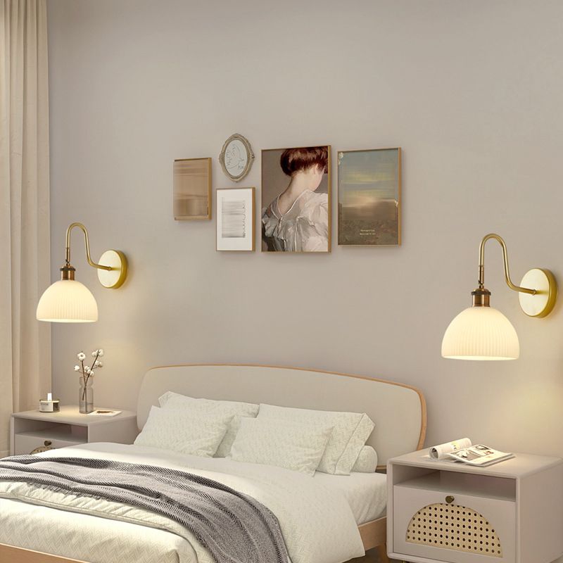 Dome Shape Glass Vanity Lamp Modern Style 1 Light Vanity Light Fixture in Gold