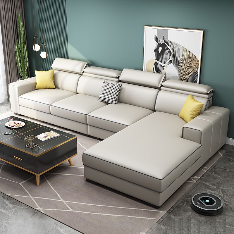 Adjustable Head Pillow Sectional with Square Arm,Faux Leather 4-Seater Sectional