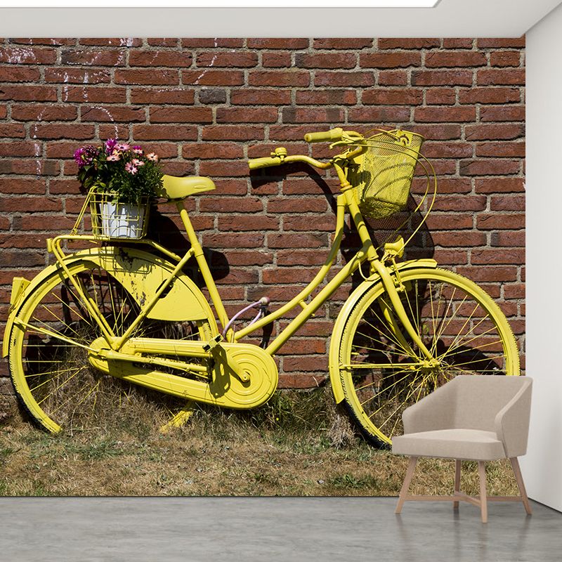 Bicycle Mural Wallpaper Stain-Resistant Bedroom Decorative Wall Covering, Custom-Made
