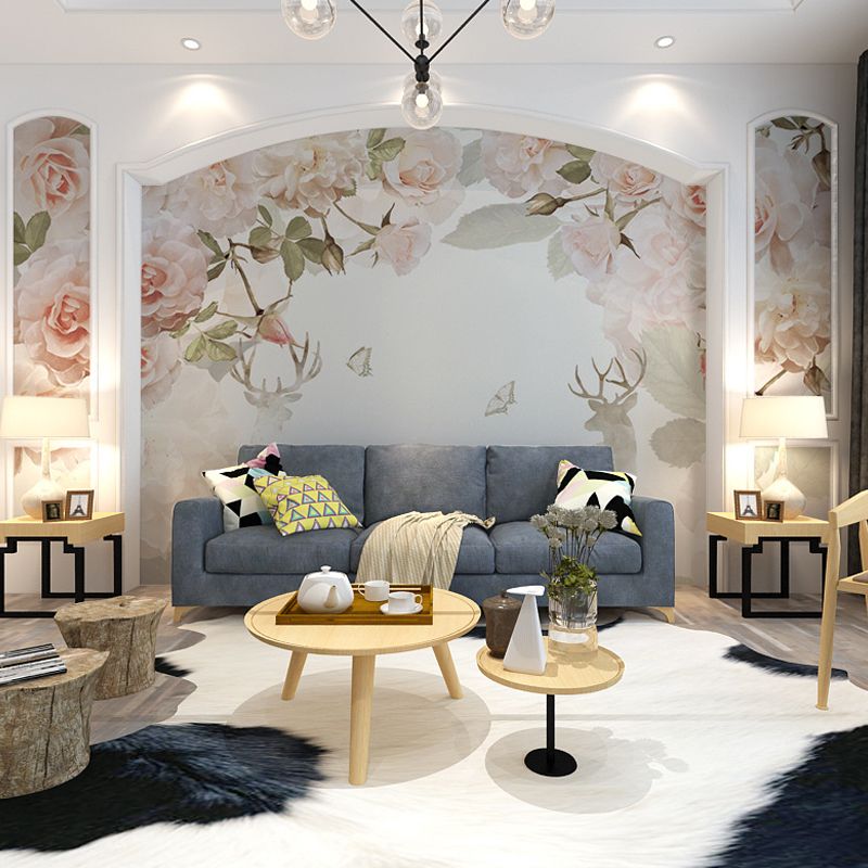 Pastel Pink Contemporary Wall Mural Personalized Size Blossoming Rose Wall Art for Accent Wall