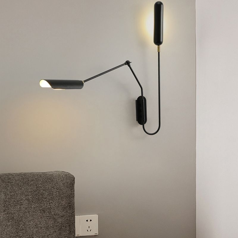 Black Metal Shade Wall Light Nordic 2 Lights Adjustable Wall Sconce for Living Room