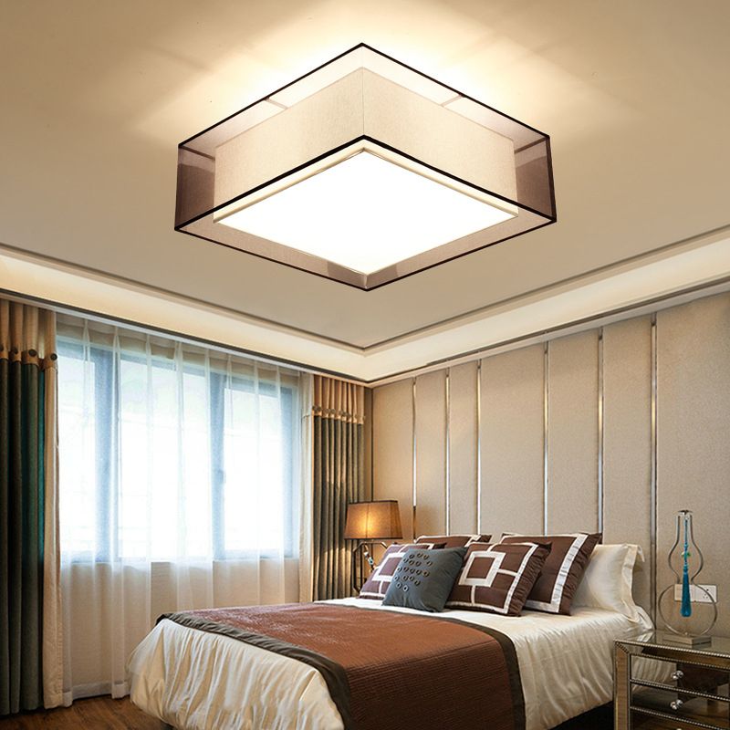 Acrylic Geometric Ceiling Light in Traditional Classic Style Wrought Iron Flush Mount with Flax Fabric Shade
