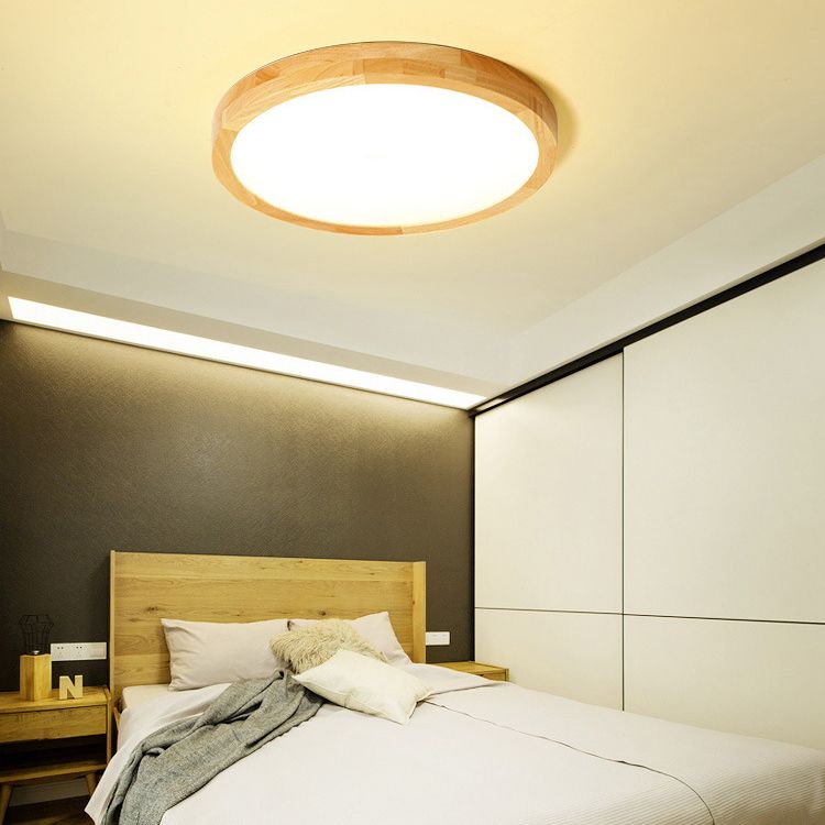 Moderno LED de montaje de luz de montaje de color beige Iluminación de montaje de color beige con sombra de madera