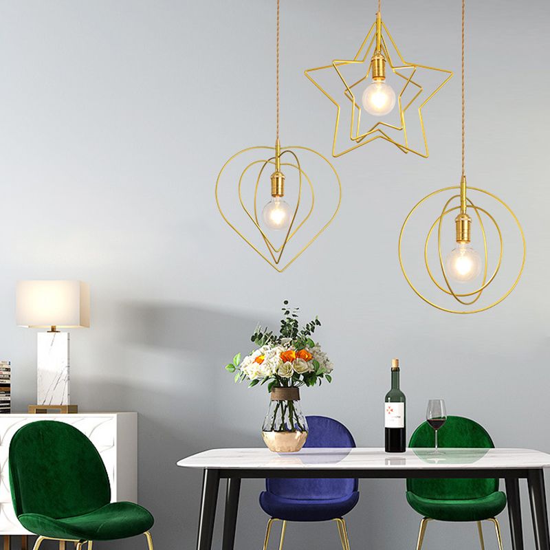 Comedor geométrico Luz de lámpara colgante de estilo loft techo colgante de oro de metal