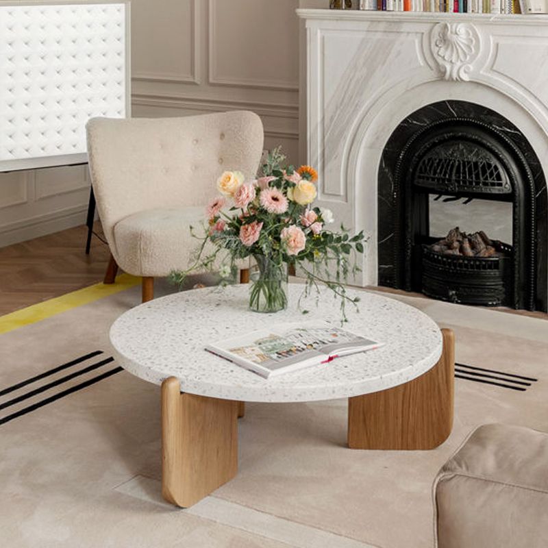 Contemporary Coffee Table 3 Legs Round Stone Coffee Cocktail Table