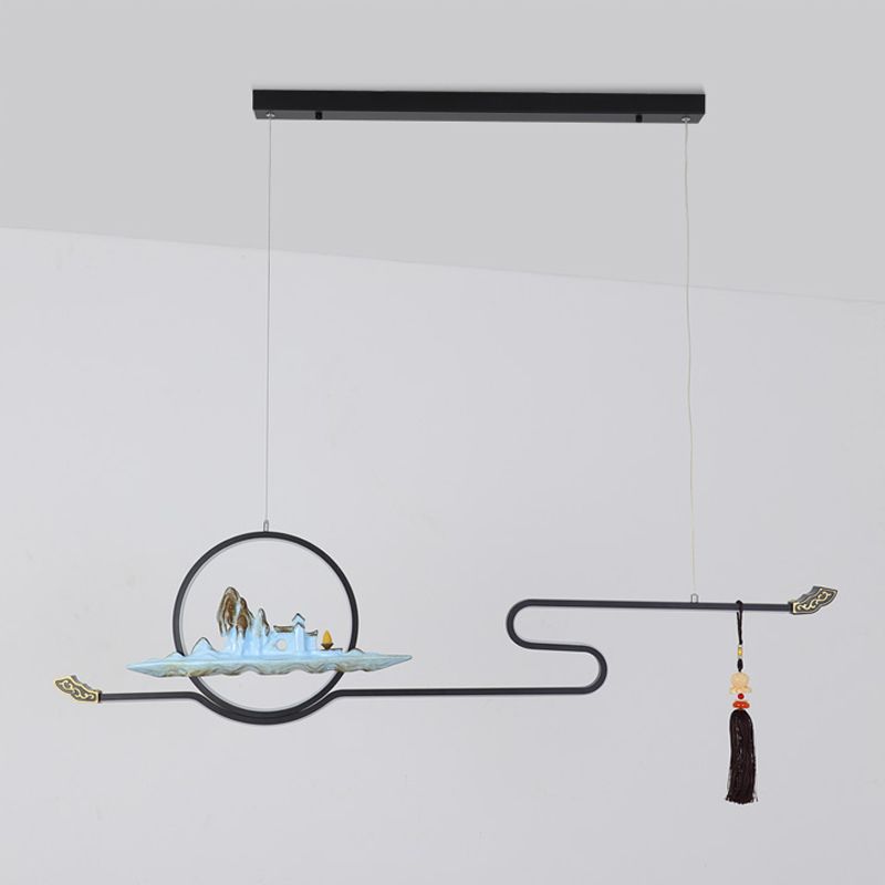 Luces colgantes de la sala de té contemporánea de metal lineal Dos accesorios de iluminación de la isla ligera