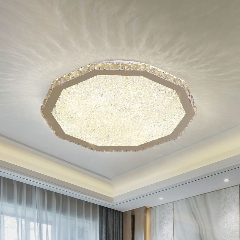 Minimalist Polygon Ceiling Lighting LED Crystal Flush Mount Light Fixture in Chrome