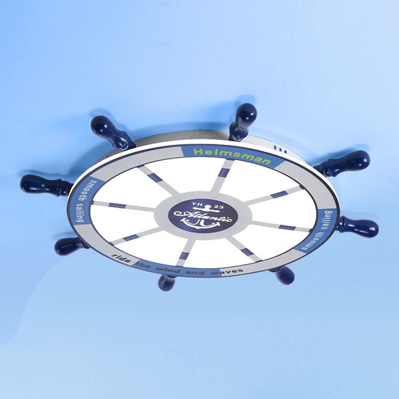 Méditerranée Rudder Ceiling Light Fixture Metal Boys Bedroom LED Ceiling Flush Mount in Blue