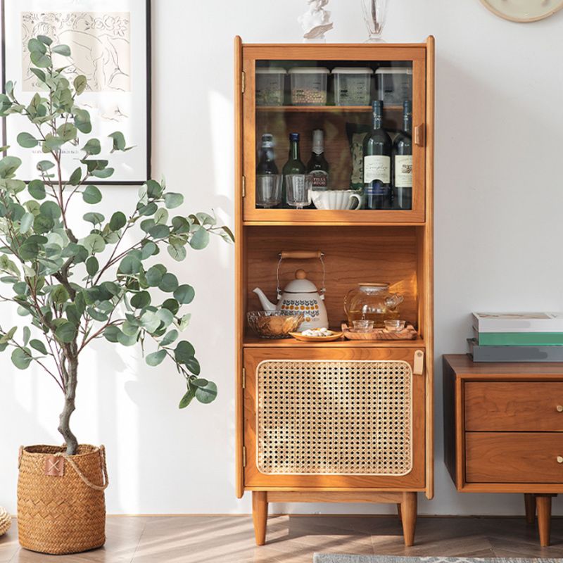 51.2" Tall Solid Wood Storage Cabinet with Glass Paned 2 - Door Rattan Accent Chest
