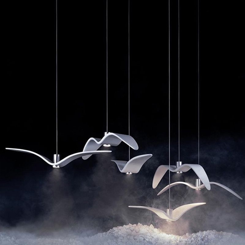 White Modern Art Deco Seagulls Hanging Lamp 1 Light Resin Material Drop Pendant for Dining Room