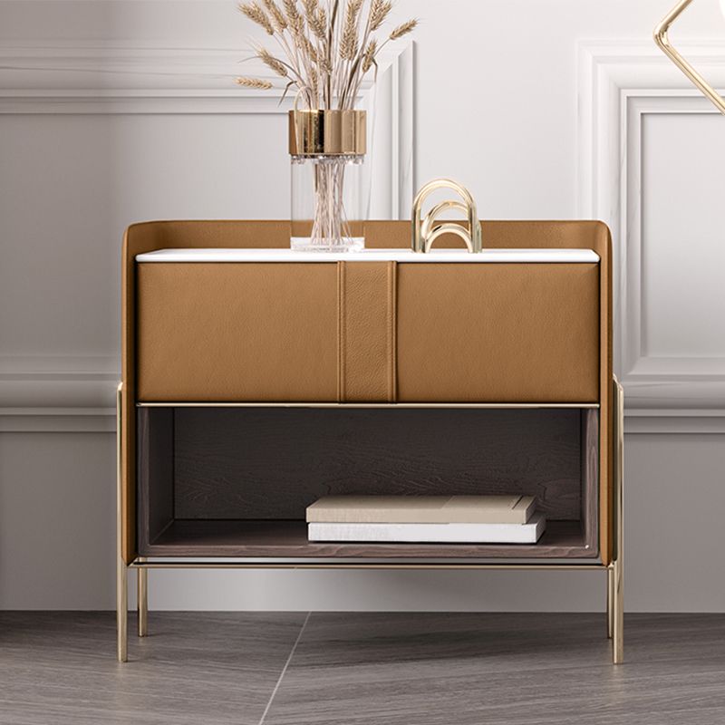 1-Drawer 1-Shelf Accent Table Nightstand 20.47" Tall Stone Nightstand