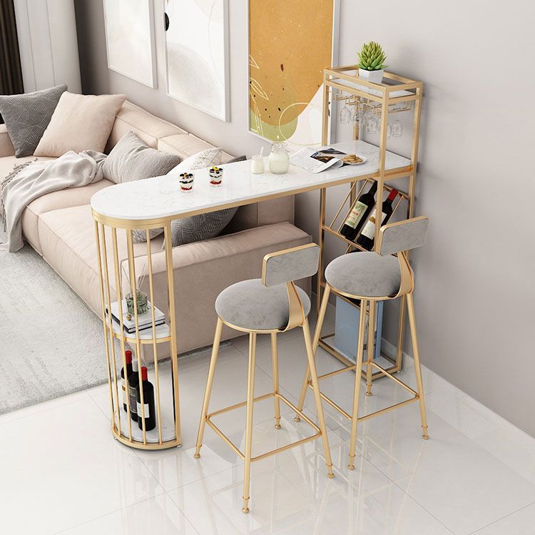 1/2/3 Pieces Marble Bar Table Set Matte Finish Bar Stool and Table Set