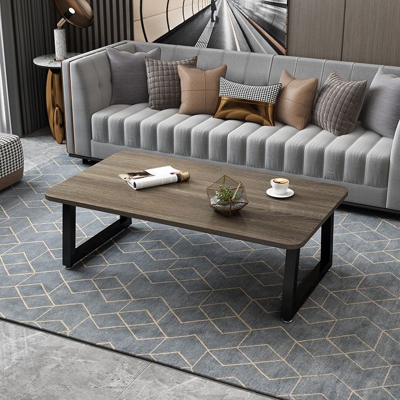 Modern Style Rectangular Wooden Table Metal Bottom Frame Sledge-shaped Base Coffee Table