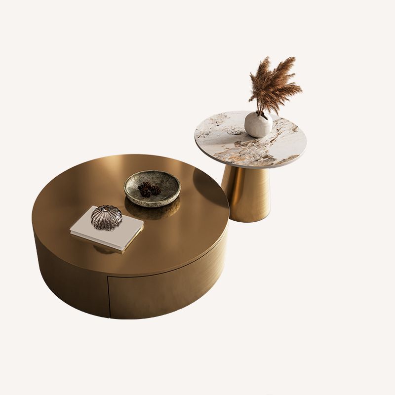 Mid-century Modern Cocktail Table Grey/gold Metal Round Coffee Table
