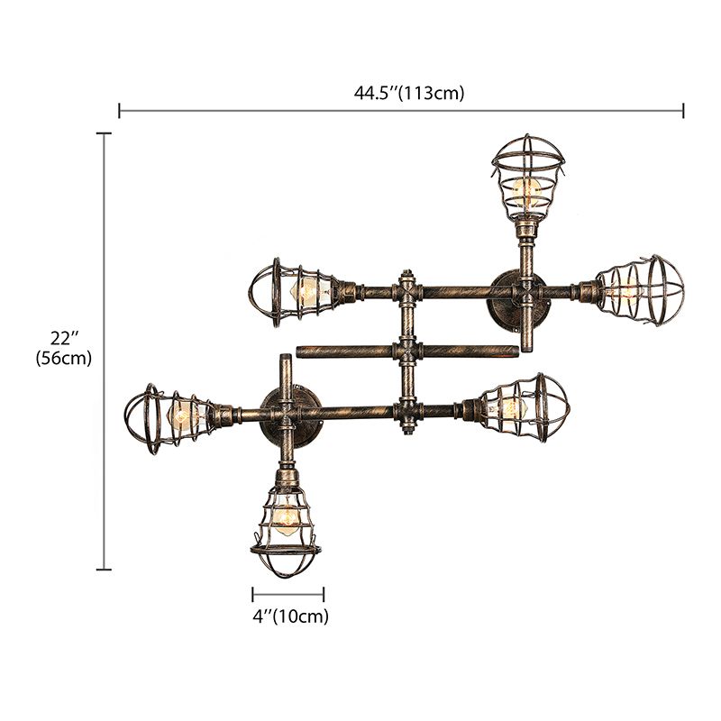 Jaula de alambre de latón, luz semiempotrada, hierro Industrial Vintage, 4/6/8 cabezales, iluminación de techo para sala de estar con tubo