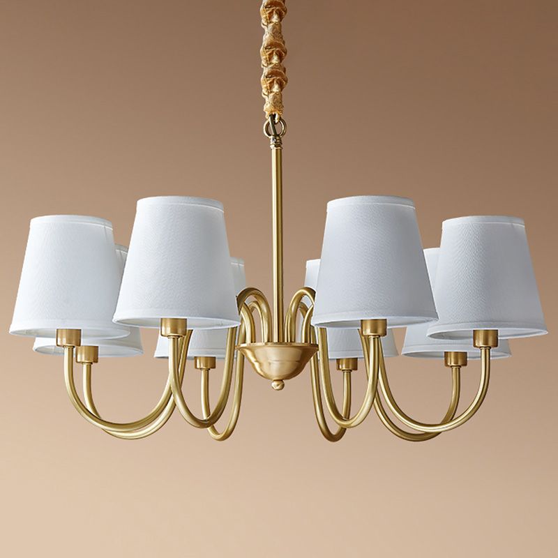 Multi-Head Chandelier Lighting Fixtures American Style Suspension Light with White Fabric Shade