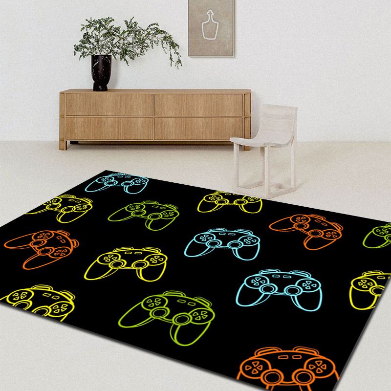 Modern Game Pad Print Rug Polyester Area Rug Washable Carpet with Non-Slip Backing