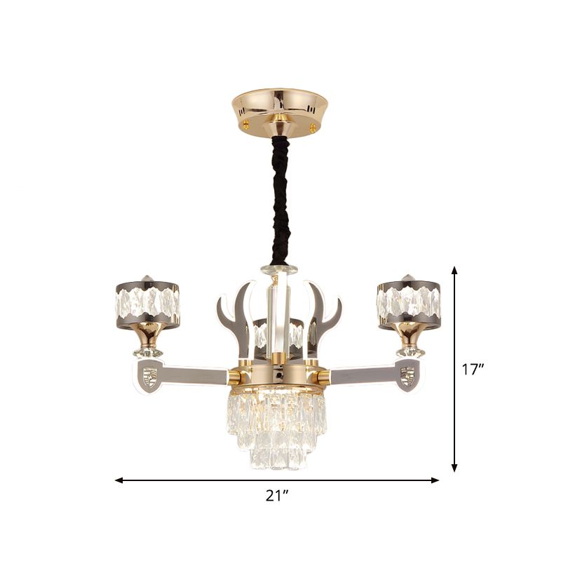 Drum hanger kroonluchter modern K9 Crystal 3-head chroom plafond hang armatuur met gewei ontwerp