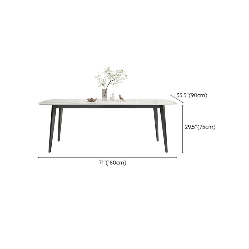 White Contemporary Rectangular Stone Dining Table with Steel Base