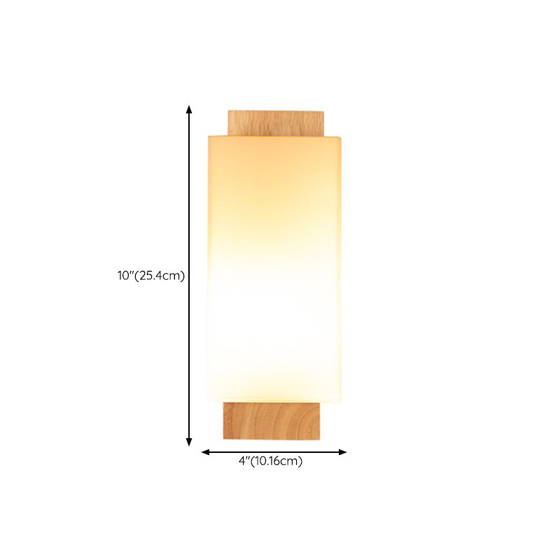 Modern Wood Wall Sconce Rectangle Shape Vanity Lamp with Glass Shade for Bathroom
