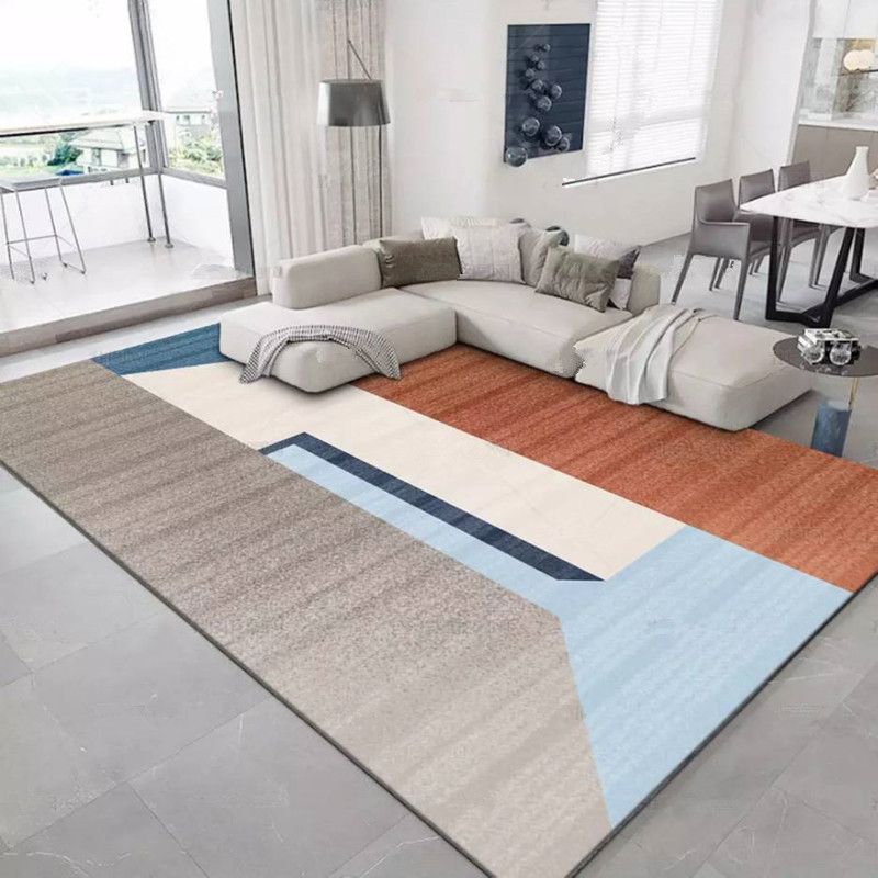 Navy Modern Area Carpet Geometric Pattern Polyester Area Rug Non-Slip Backing Rug for Living Room