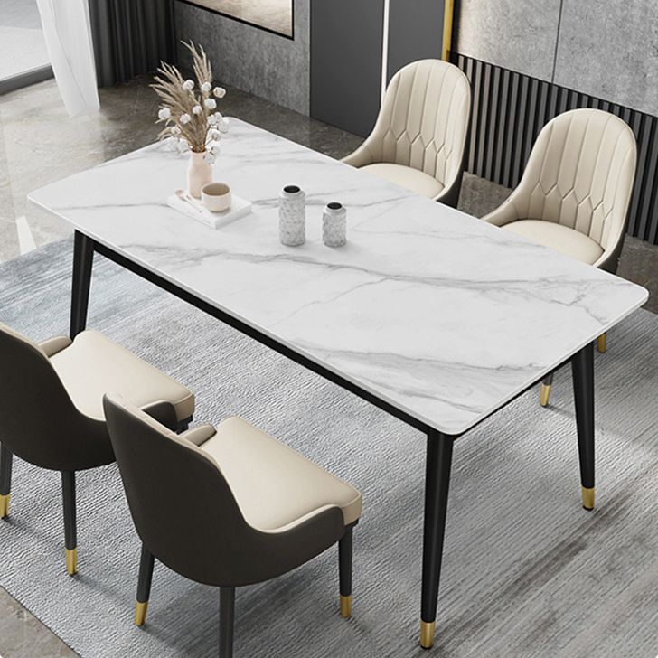 Rectangle Dining Table White and Gray Stone Modern Dining Table