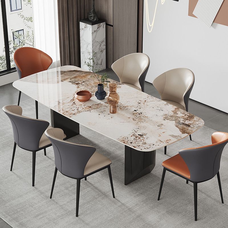 Industrial Style Rectangle Dining Table Sintered Stone Table with Metal Legs