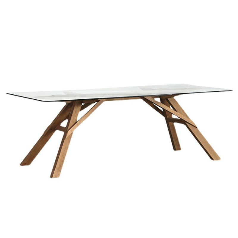 Glass Top Dining Table Modern Dining Table with Solid Wood Base