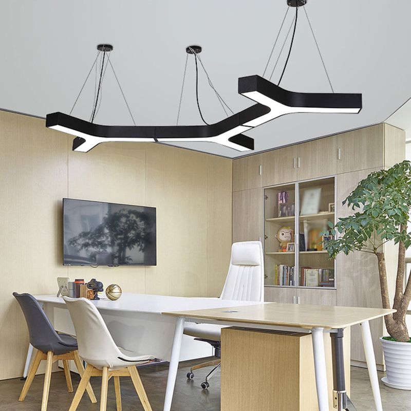 23,5 "/35,5"/47 "W LED Office Drop Anhänger nordische schwarze Suspensionslampe mit y -förmigen Acrylschatten, warm/weißes Licht