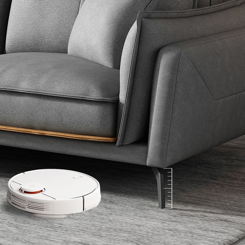 Modern Square Arm Cushion Back Sectional Faux Leather Sofa and Chaise in Dark Gray