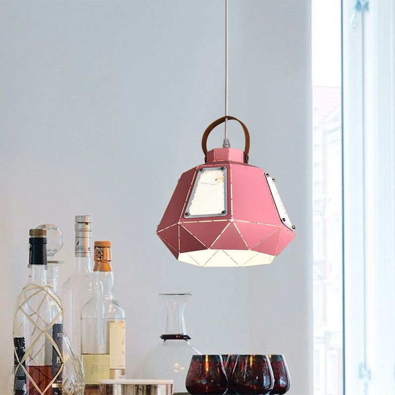 Urn hanglampverlichting modern metaal 10 "/14" breed 1 kop grijs/roze/geel hangend plafondlicht met handvat