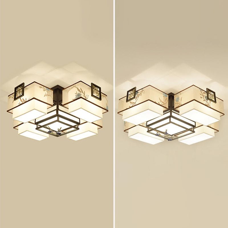 4/5/6 Head Light Fixtures Asia Style Fabric Flush Light for Living Room Dinning Room