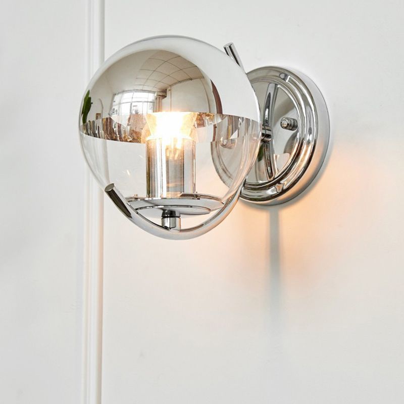 Glass Ball Shape Sconce Light Modern-Style 1 Light Wall Light Fixtures in Chrome