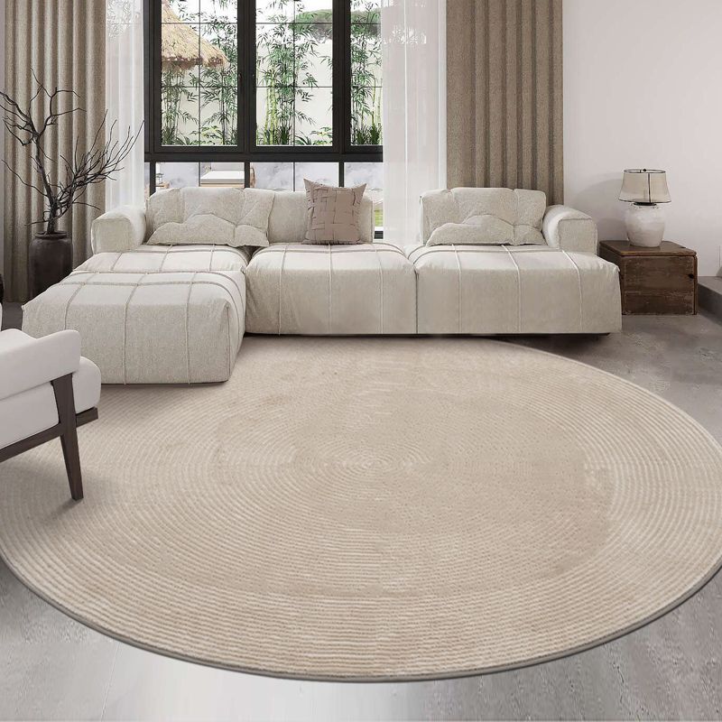 Round Shade Tribal Diamond Rug Beige Polyester Carpet Stain Resistant Rug