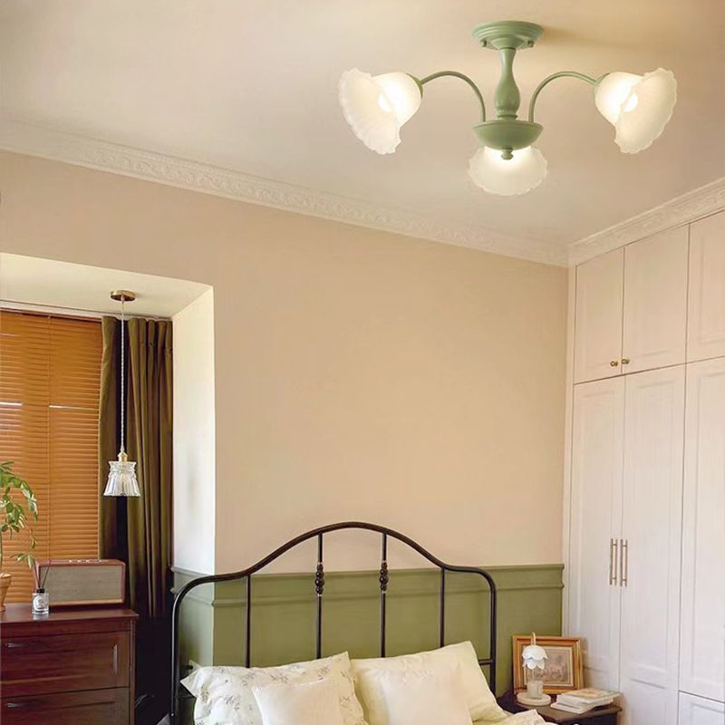 Modern Green Ceiling Lamp Glass Flush Mount Light Fixture for Bedroom