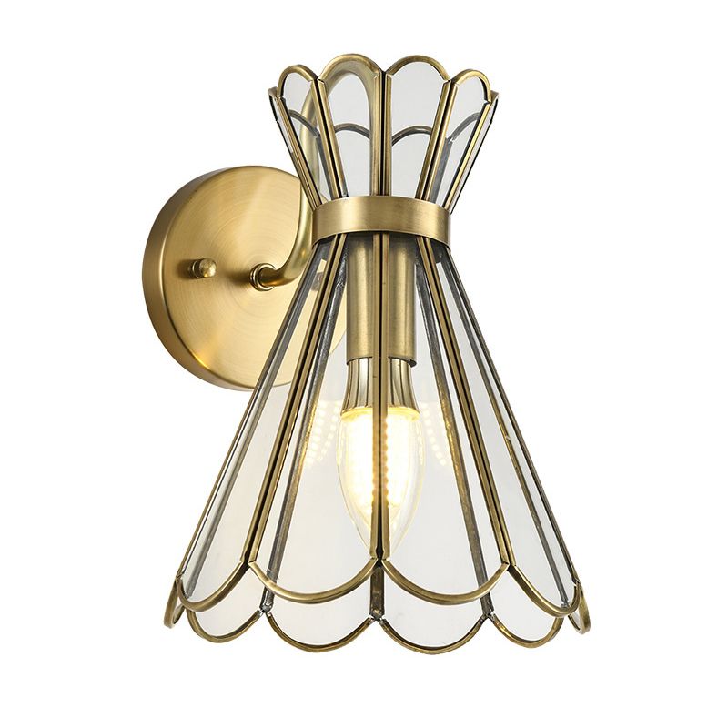 Glass Cone Shape Wall Lighting Modern Style 1 Light Wall Light Sconce in Gold
