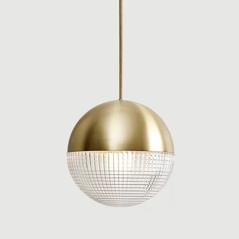 Metal 1 Light Pendant Light Mid-Century Modern Spherical Prismatic Glass Hanging Lamp