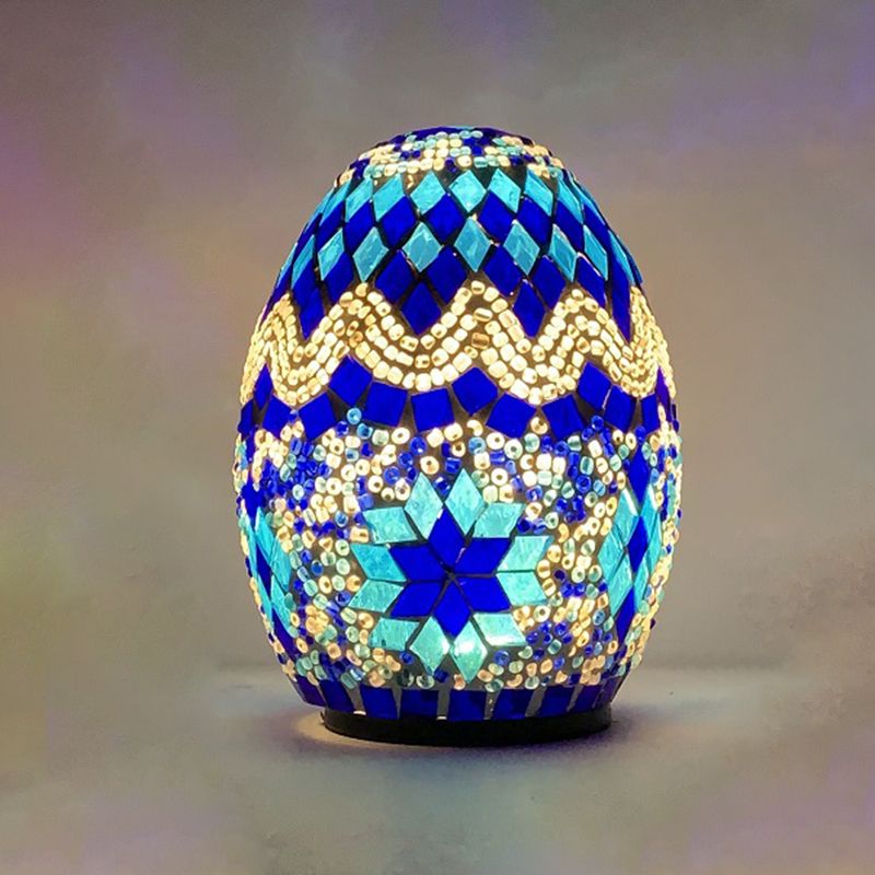 1-Light Easter Egg Shaped Night Light Moroccan Handcrafted Stained Glass Table Lamp for Bedroom