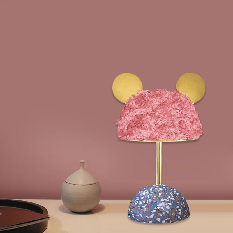 Lampada da tavolo in tessuto peluche con orsetto per bambini, stile 1 lampadina, lampada da comodino rosa/verde scuro/rosa chiaro con base a cupola in terrazzo