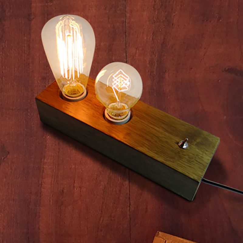 2 lichten houten tafel lichte lodge stijl bruine rechthoekige basis binnen staande tafel licht met kale lamp