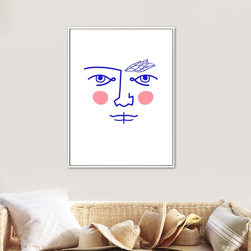 Toile de salle à manger nordique texturée, dessin de ligne de visage, décor artistique mural de couleur douce