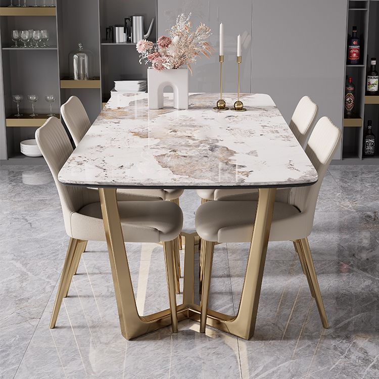 Modern Rectangle Shape Kitchen Dining Set Extendable Sintered Stone Top Dining Set with Trestle Base