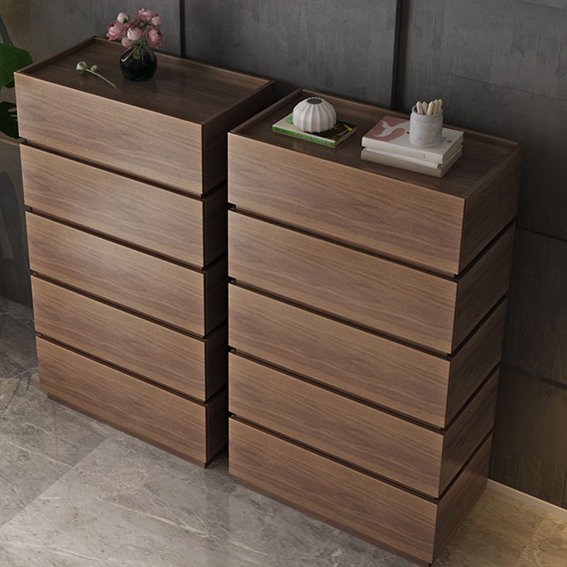 Contemporary Vertical Bedroom Chest Wooden Storage Chest in Brown with Drawers