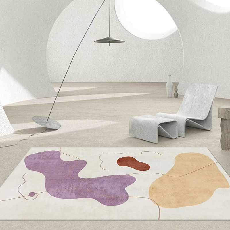 Nordic Color Block Rug Polyester Washable Carpet with Anti-Slip Backing Rug